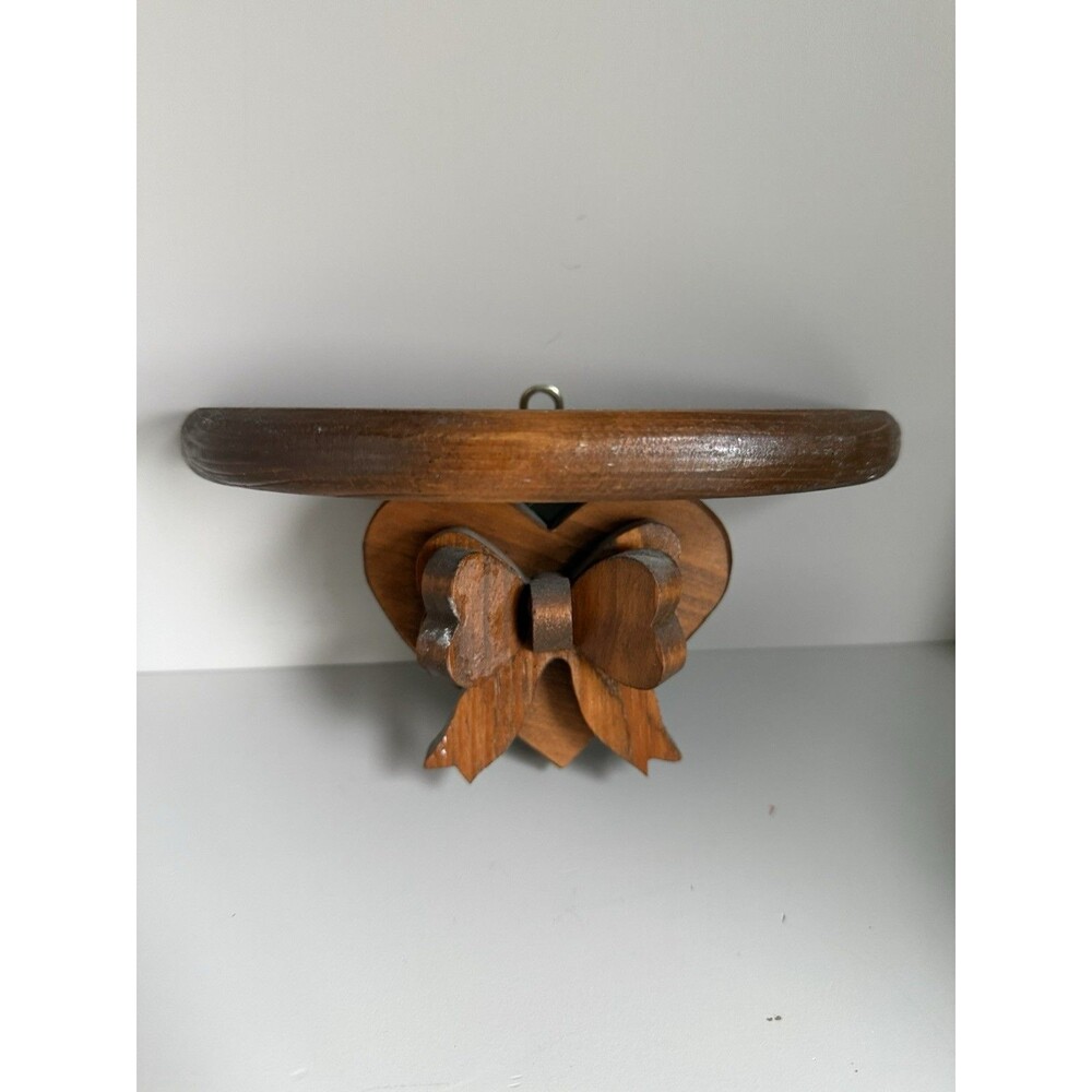 Vintage Small Brown Wooden Heart Now Ribbon Shelf Cottage Granny Core 8”